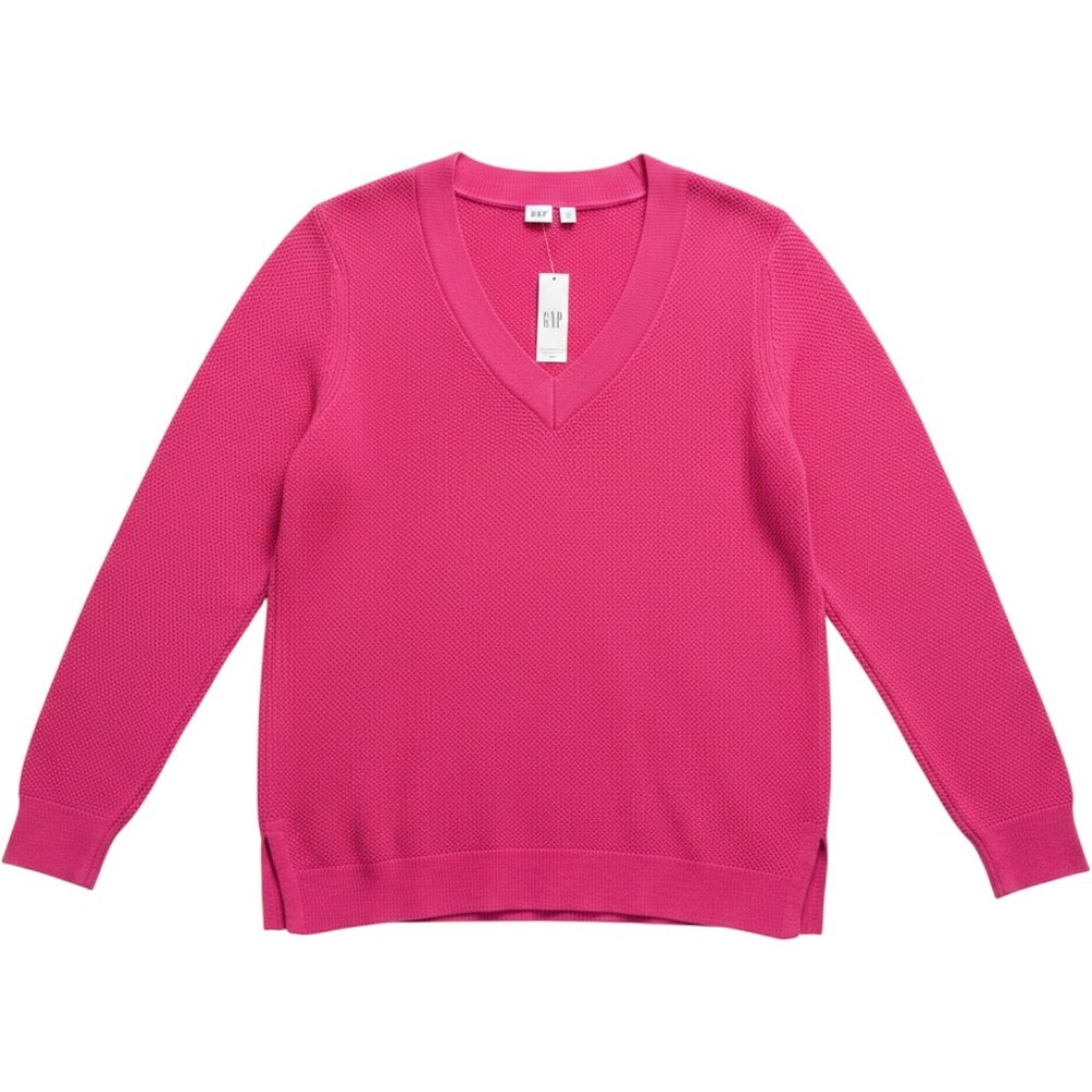NWT Gap Hot Pink Textured V-Neck Sweater XXL Cotton Blend